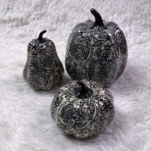 Hobby Lobby Black White Damask Pumpkin Farmhouse Decor Set 3 Fall Harvest 2011